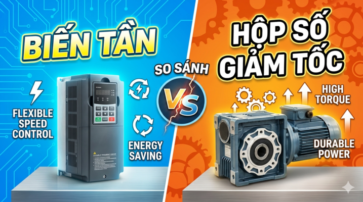 biến tần vs hộp số giảm tốc